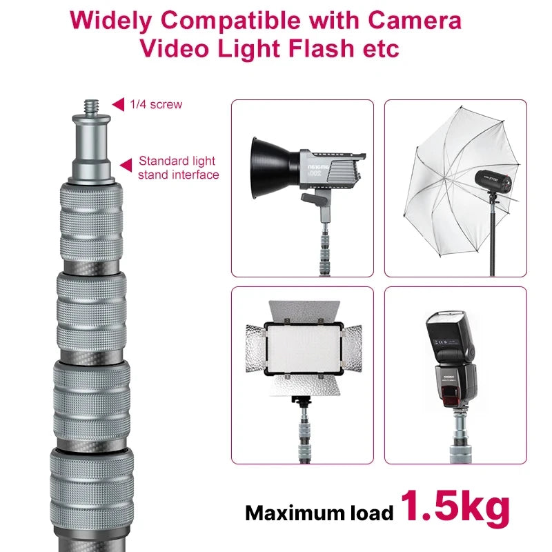 Adjustable Carbon Fiber Photography Light Stand for Travel