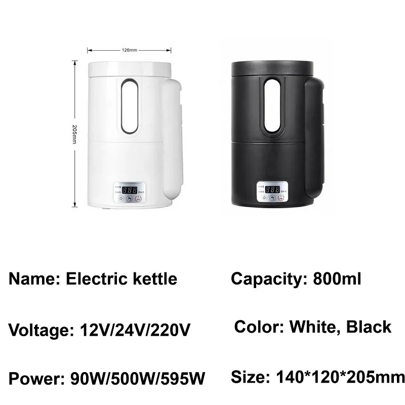 Multi-Function Travel Electric Kettle 0.8L Boil, Stew, Tea & Soup Maker for Car/Home Use