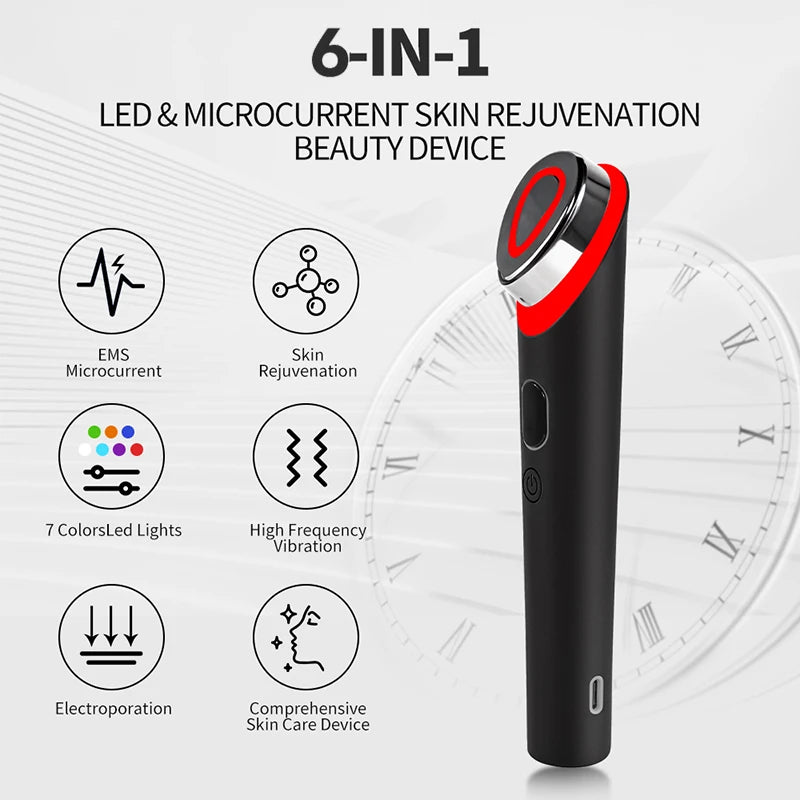 7-Color LED Facial Massager with EMS Microcurrent & Skin Rejuvenation – Rechargeable, Home Use