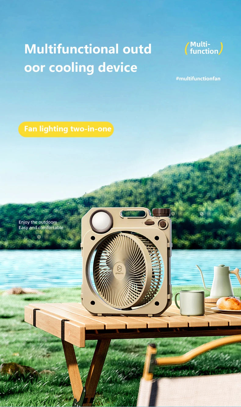 Outdoor USB Fan 10000mAh with Rotating Head and Light