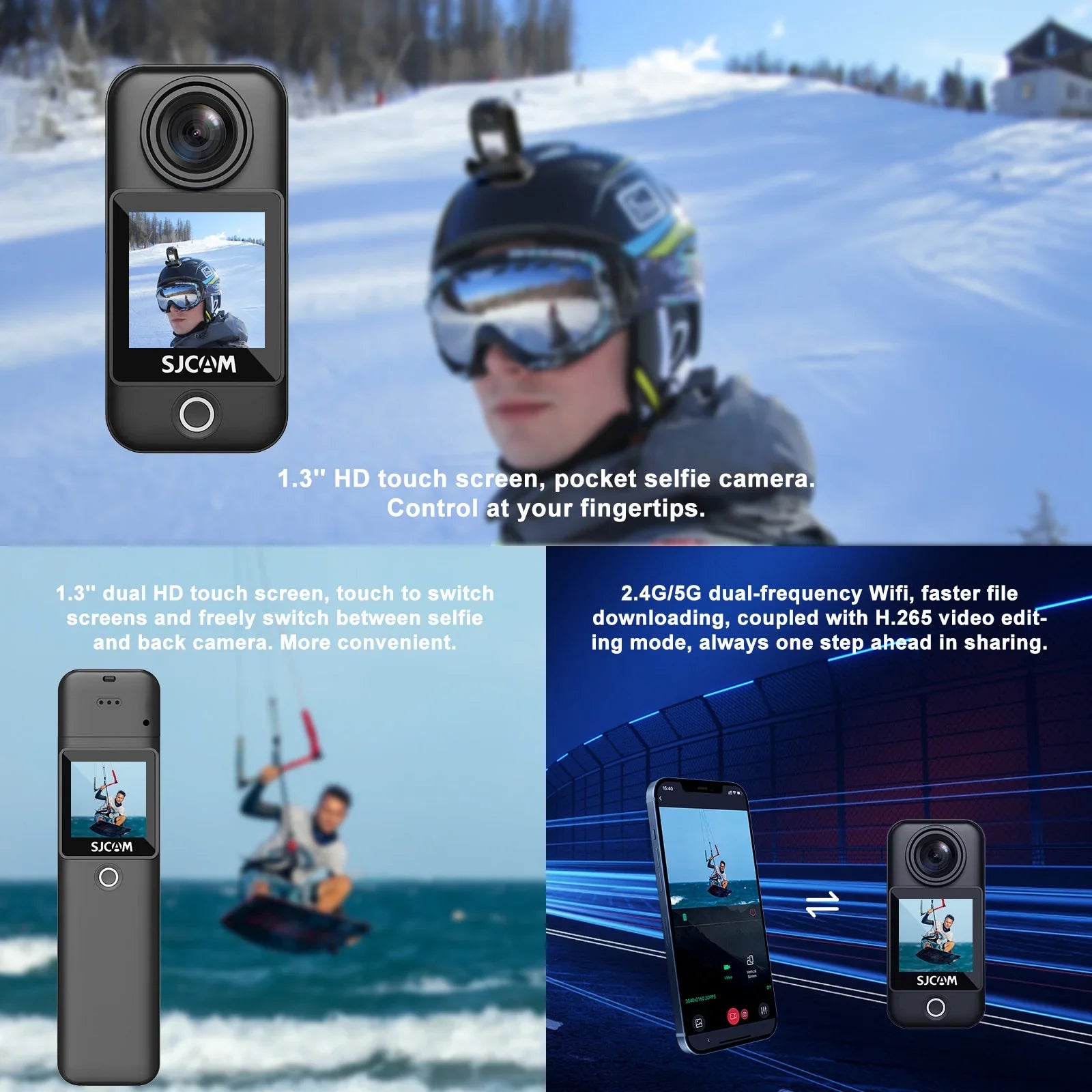 White C300 4K Action Cam with Dual Screen Waterproof