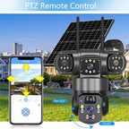 Outdoor Wireless Solar Camera 15MP 3-Lens, 4G/WiFi, PTZ Rotation, Two-Way Audio