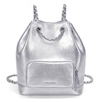 Silver Convertible Drawstring Backpack Purse – PU Leather Street Style