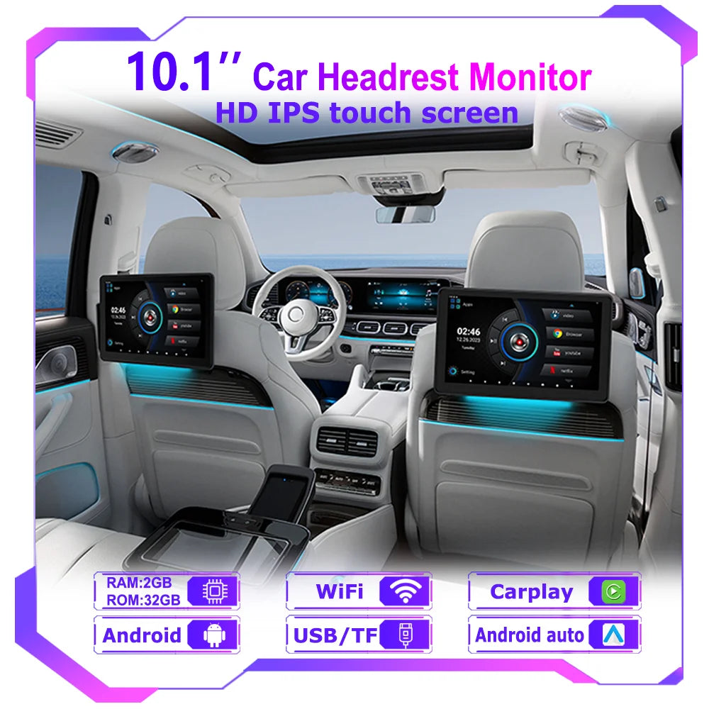 Dual 10.1in Android 13 Car Headrest Monitors 32GB