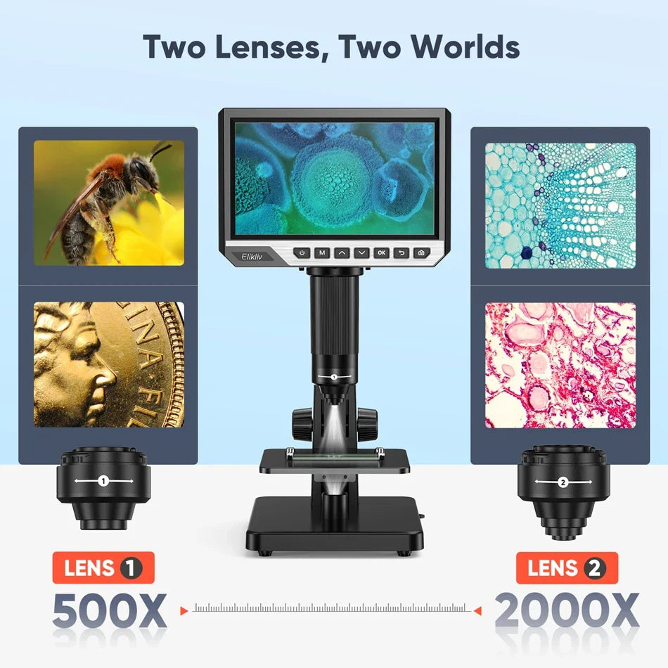 1080p Biological Microscope 2000X with LCD Display No Remote Control