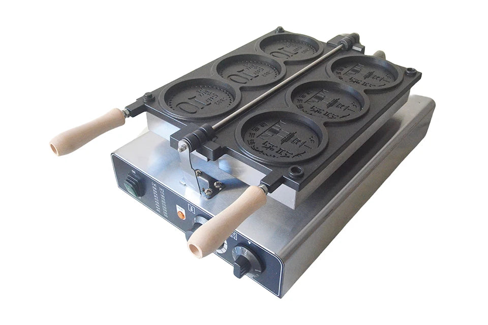 1800W Electric Coin Waffle Maker with Adjustable Thermostat