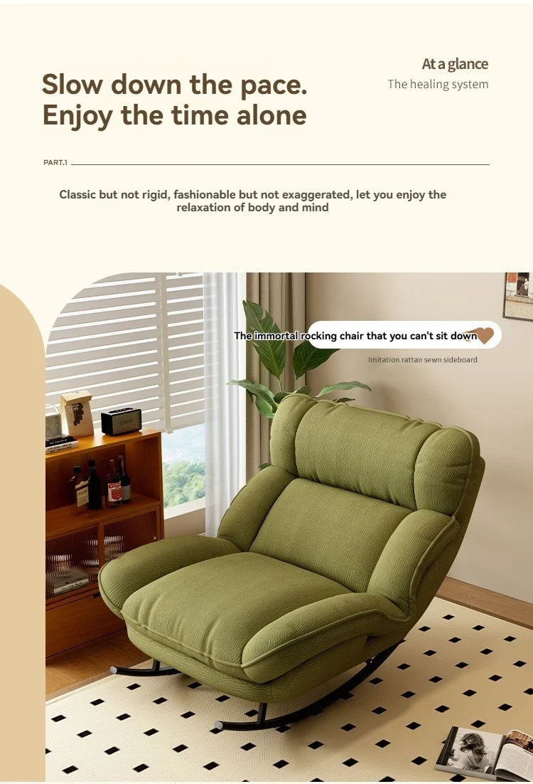 Matcha Green Modern Rocking Lounge Chair Portable Reclining Sofa Seat for Living Room & Balcony