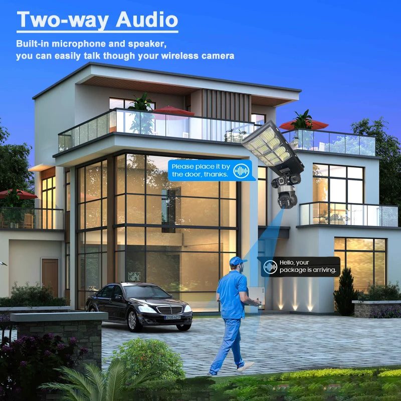 Outdoor 4G Solar Camera with 15MP Triple Lens, 16000mAh Battery, Two-Way Audio & PIR Motion Detection