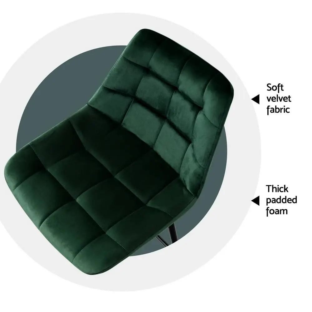 Set of 4 Modern Velvet Kitchen Counter Stools with Backrest & Footrest – Green