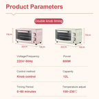 12L Portable White Electric Oven Even Heating, Mechanical Timer, for Toast & Pizza