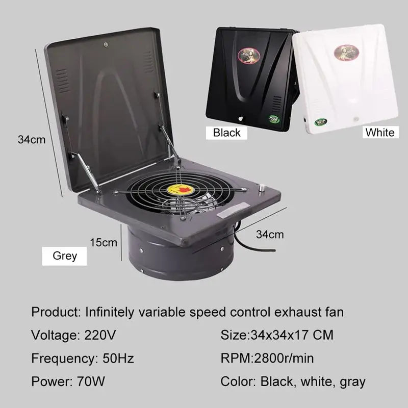 10-Inch Black Ventilation Fan with Oil Collector and Adjustable Speed