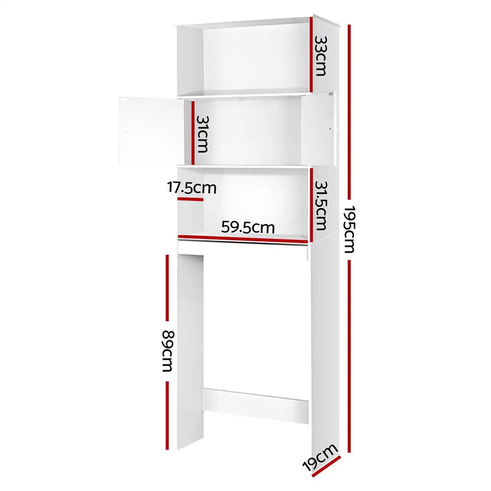 Over Toilet Storage Cabinet – White MDF Bathroom Shelf with Cupboard & Open Shelves