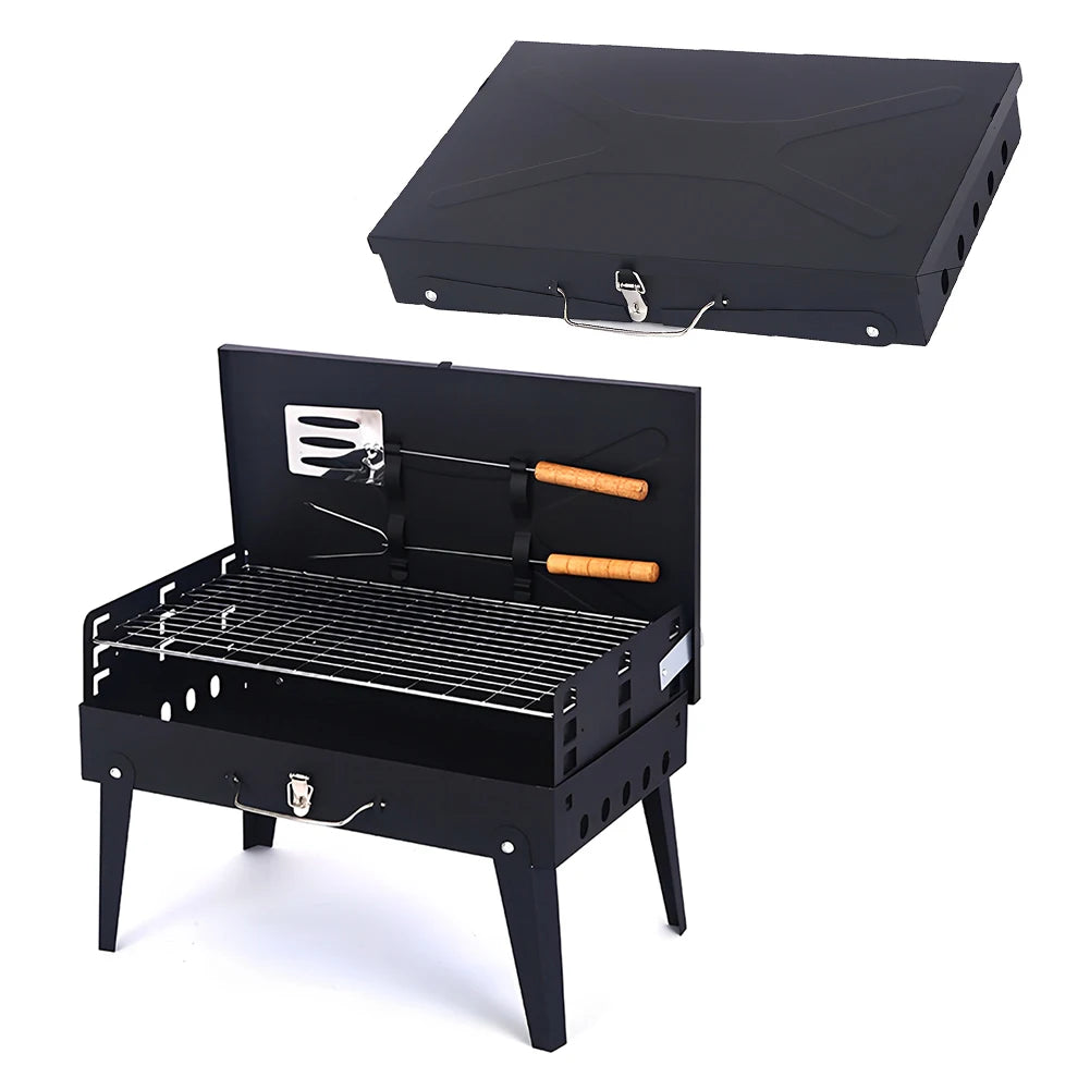 Portable Folding Charcoal BBQ Grill with Smoker for Camping