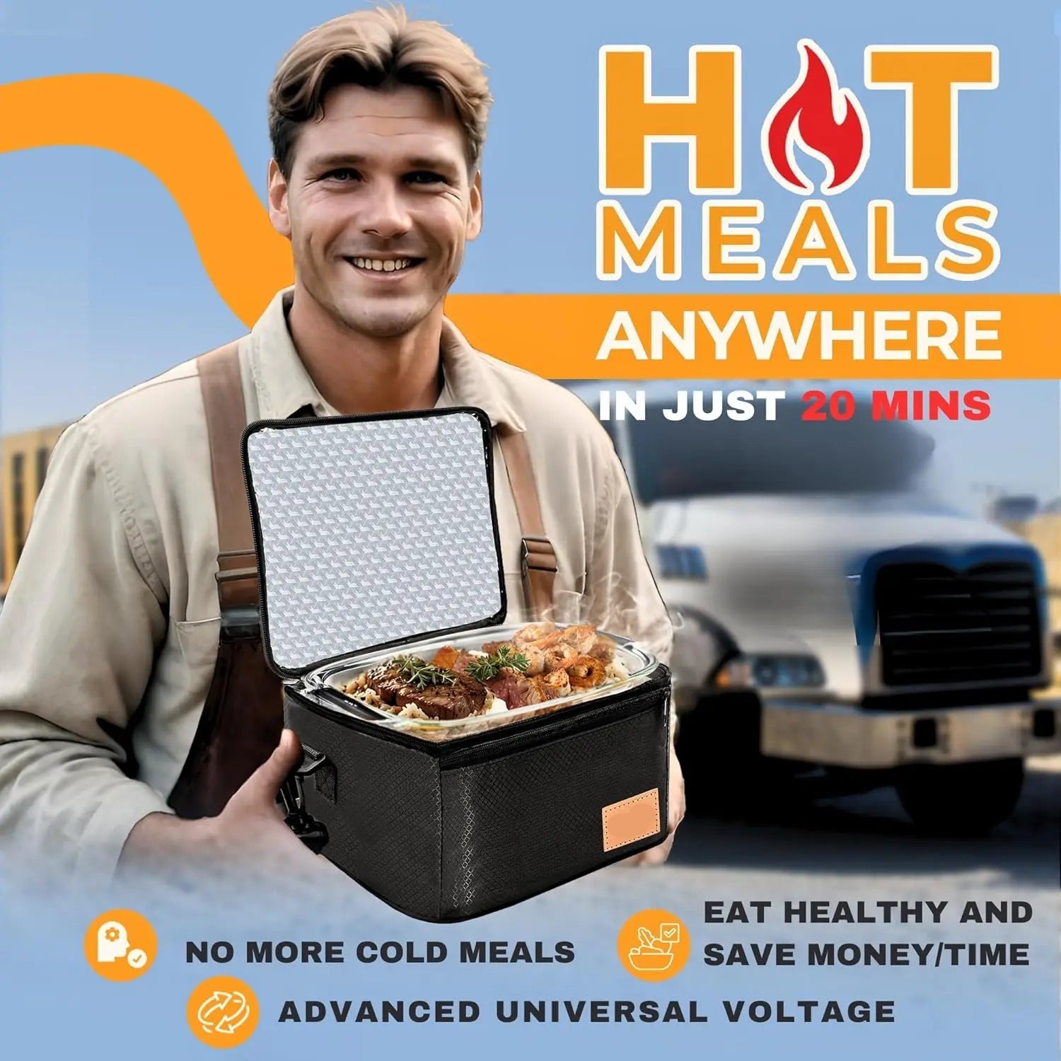 Mini Electric Lunch Box for Office Truck & Travel Portable Food Warmer with Utensils & Carry Bag Black