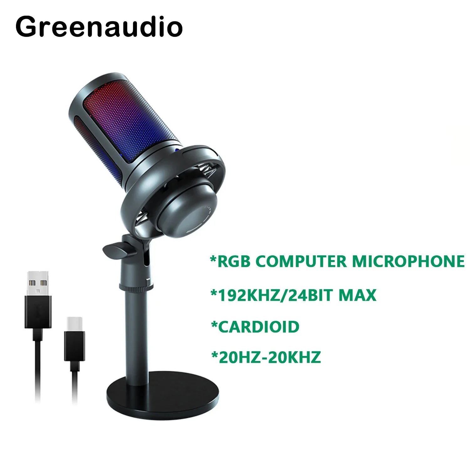 USB Condenser Microphone with RGB Lighting for Streaming