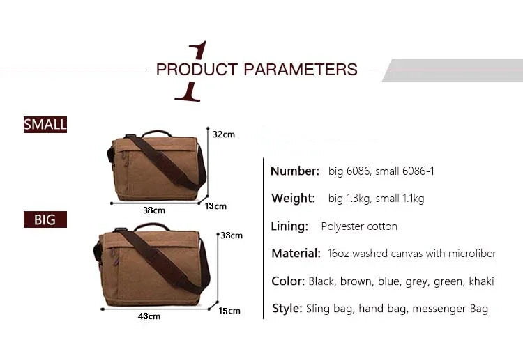 17-Inch Canvas Laptop Messenger Bag for Work and Daily Use