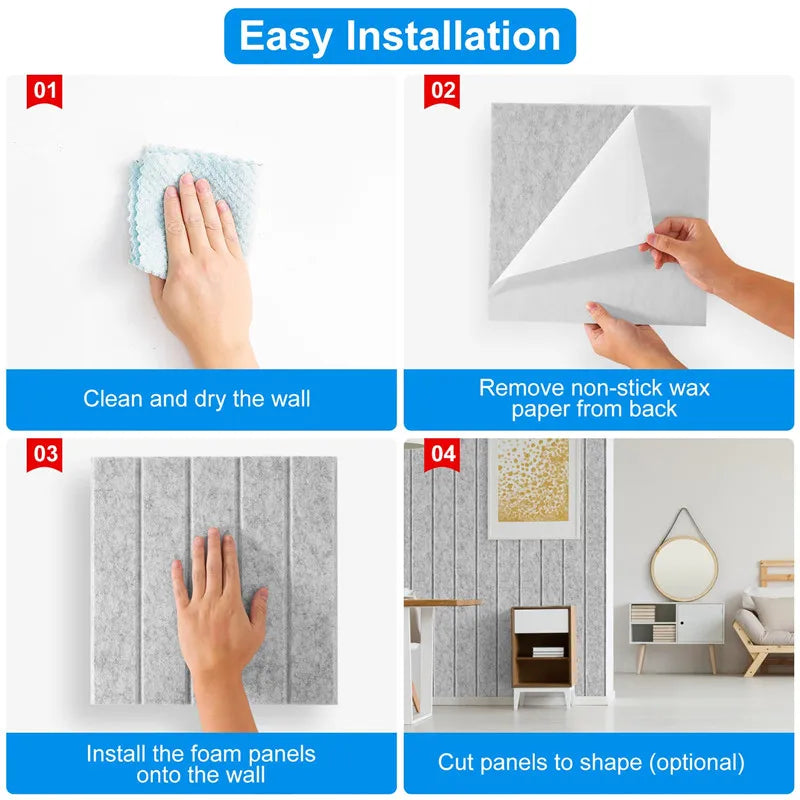 12 Pack Self-Adhesive Acoustic Panels 30x30cm Wall Soundproofing - Silver Gray