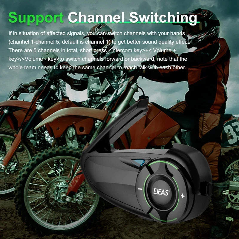2-Pack Bluetooth Motorcycle Intercom Set with Music Sharing