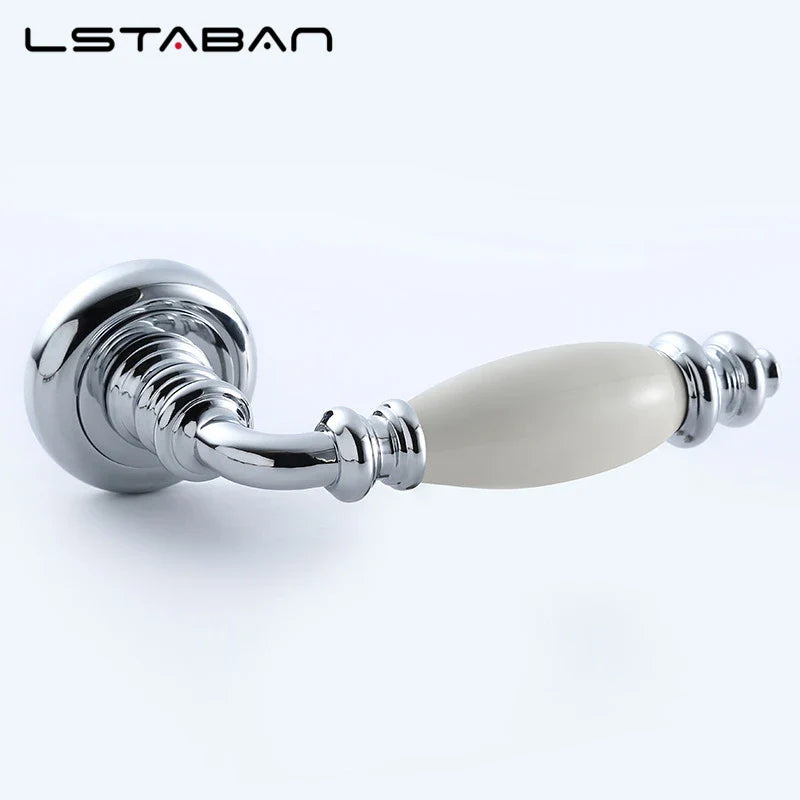 Silent Ceramic Handle Bathroom Door Lock Silver Finish