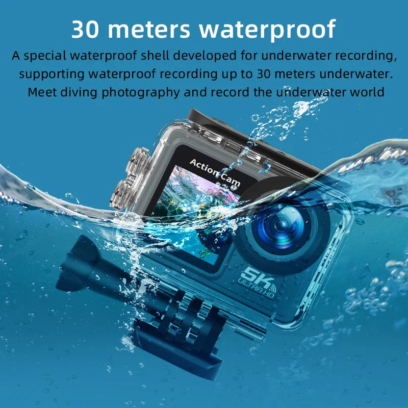 5K Action Camera with Dual Screen, Waterproof 30m & Remote AT-M40R -A 128GB