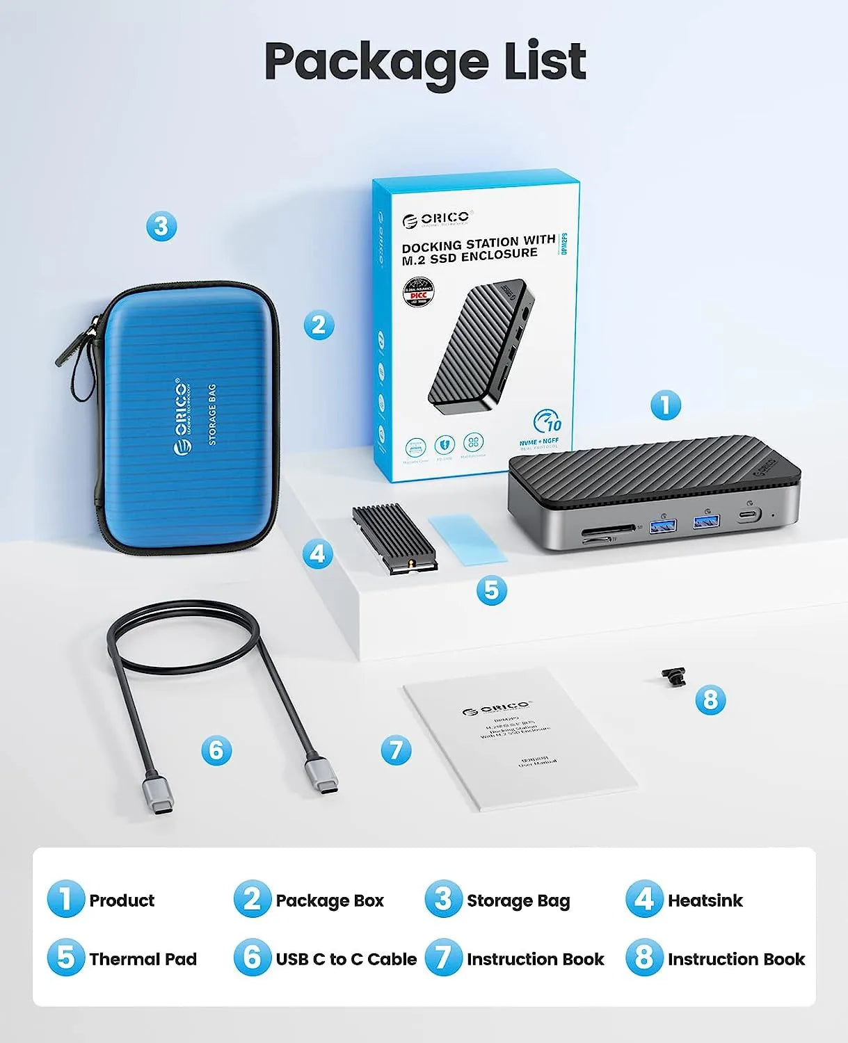 10-in-1 USB-C Dock with M.2 NVMe/SATA SSD Enclosure, 4K HDMI, RJ45, Cooling Fan, 100W PD