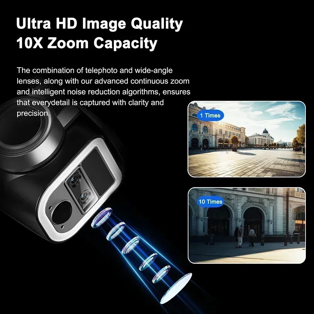 Smart Solar Security Camera 12MP 4K Triple Lens, 10X Zoom, WiFi PTZ Outdoor