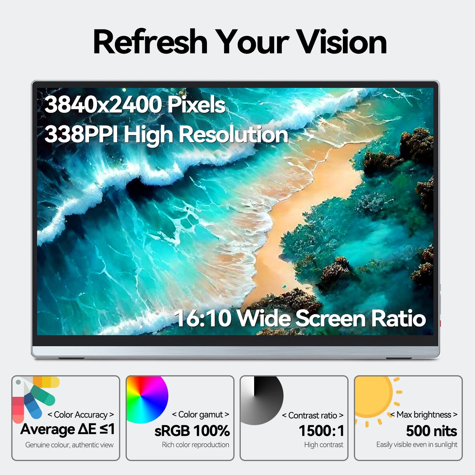 13.4 Inch 4K Touchscreen Portable Monitor 500nits