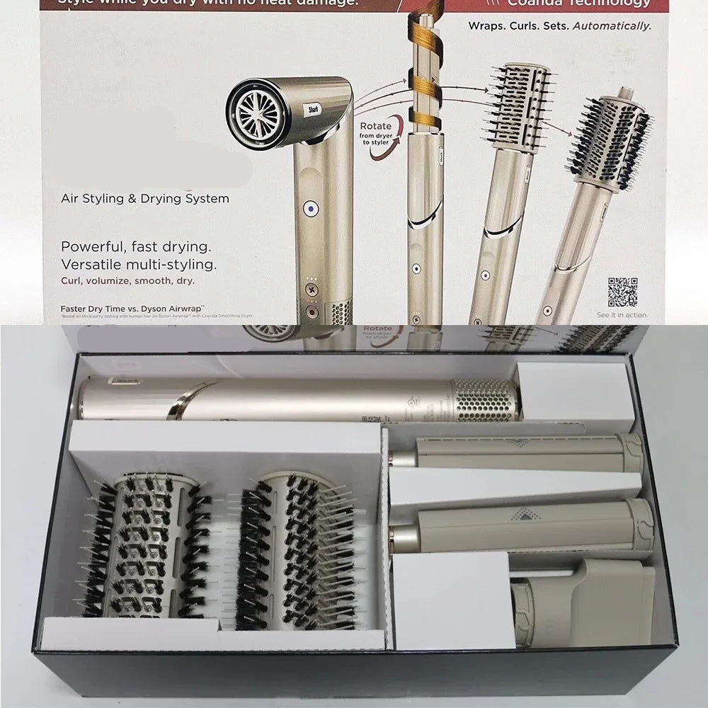 1300W Hot & Cold Air Hair Styler with Curling, Drying and Volumizing Attachments Light Yellow