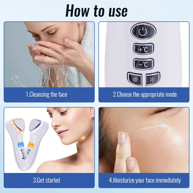 LED Facial Massager White with Box – Hot & Cold Skin Tightening Tool