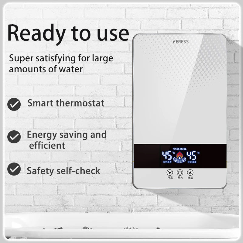 White Tankless Bathroom Heater 7000W with 7 Accessories