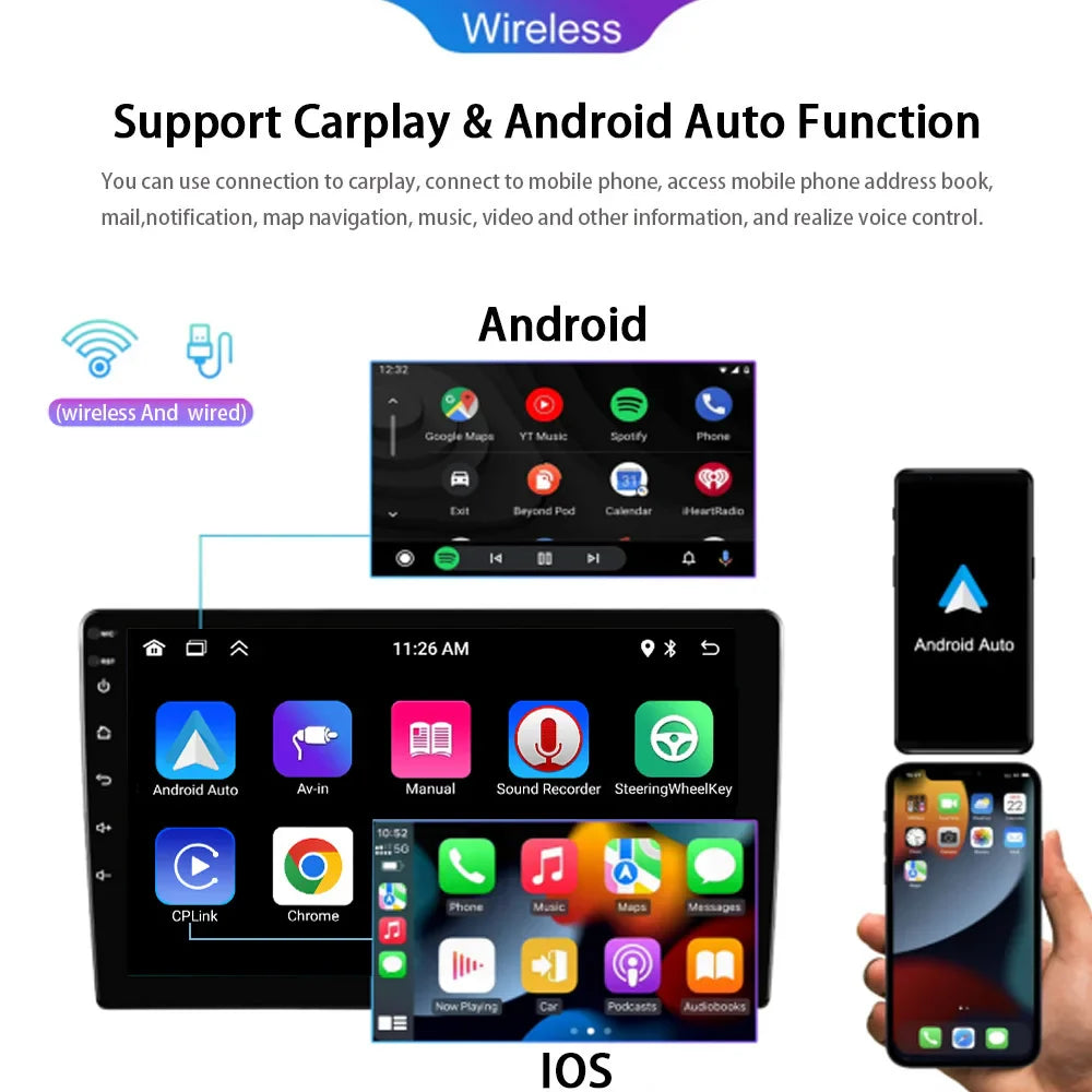 Portable 10.1" Android Car Stereo – CarPlay, Navigation, Bluetooth 10 2G 32G Carplay
