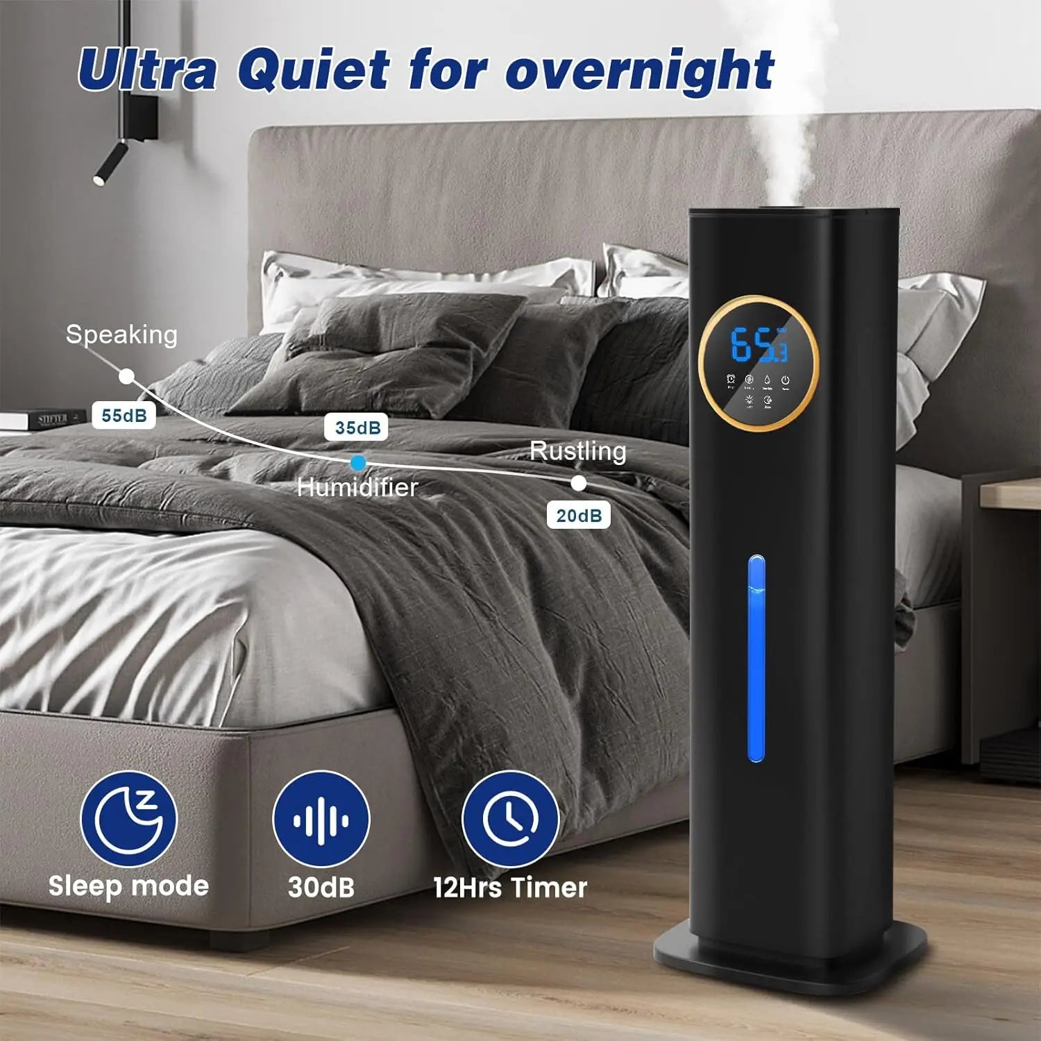 Large Room Top Fill Humidifier with 360° Nozzle & Adjustable Mist Levels