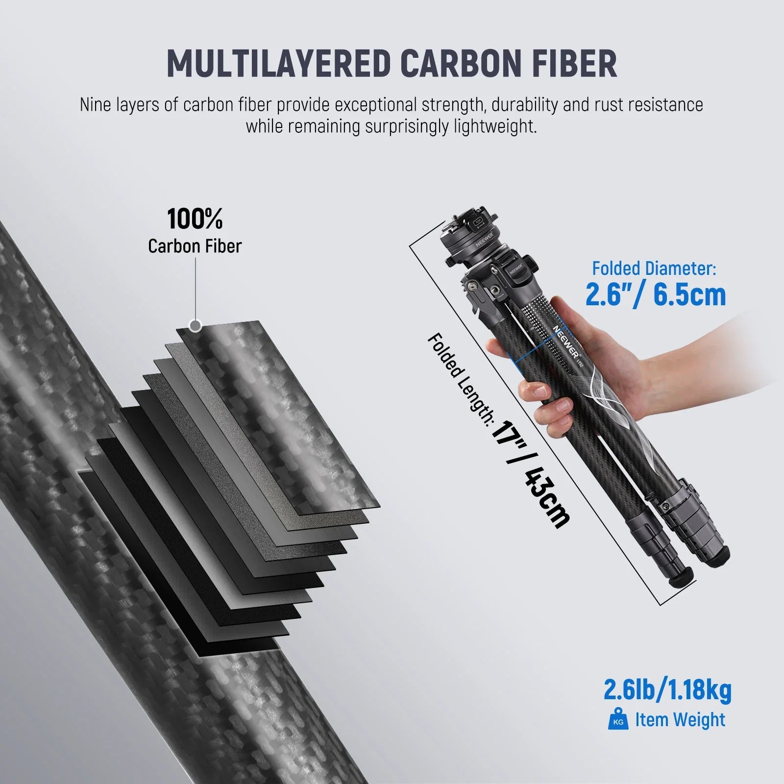 Lightweight Travel Tripod 62" with 360° Rotation & Arca Plate