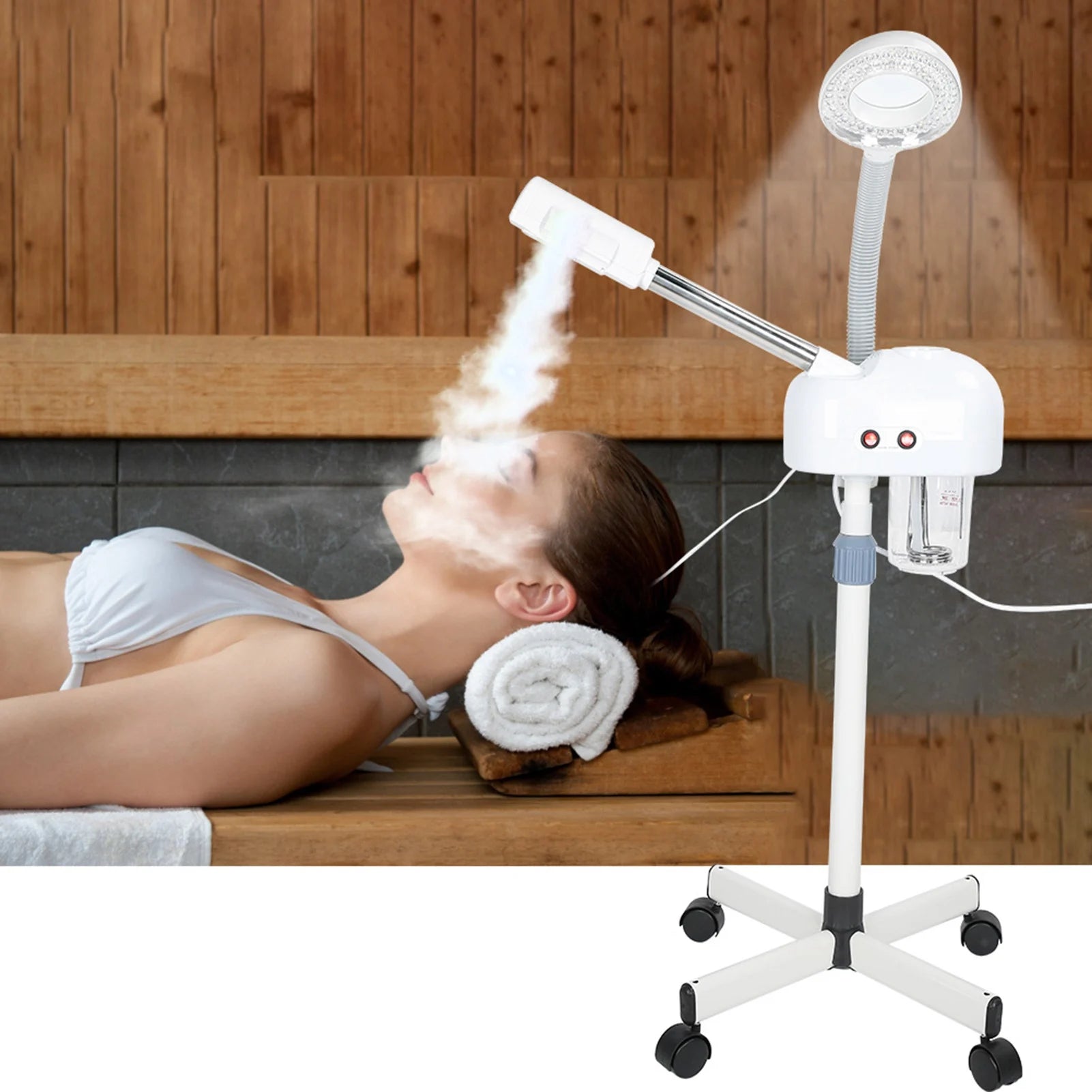 Portable 2-in-1 Facial Steamer with 5X LED Magnifying Lamp and Adjustable Stand White