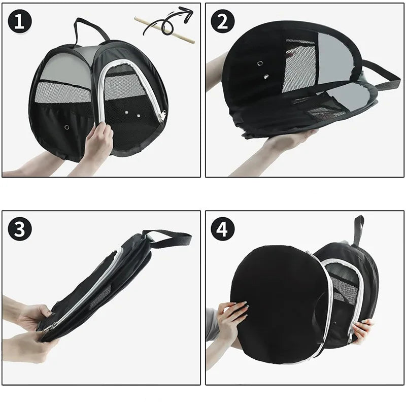 Portable Foldable Bird Travel Cage with Breathable Mesh Design Plastic Black
