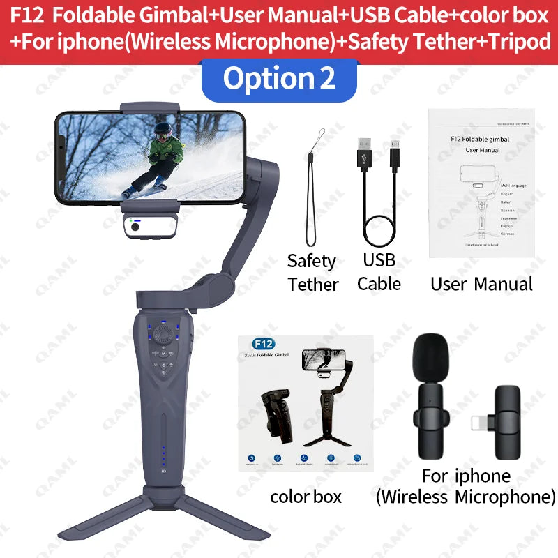3-Axis Smartphone Gimbal with AI Face Tracking & Fill Light