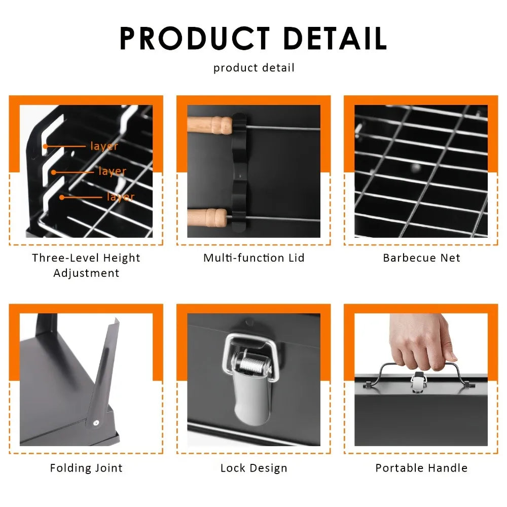 1 Set Portable Folding Charcoal BBQ Grill with Accessories