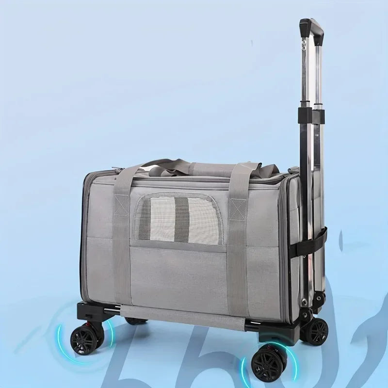 Portable Pet Carrier with Detachable Wheels Airline Approved Rolling Travel Bag for Small Cats & Dogs