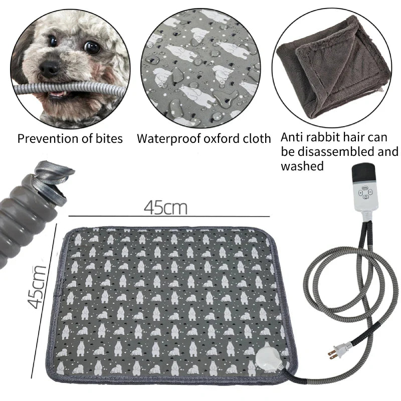 Cordless Gray Pet Heating Mat – Warm Waterproof Pad 45x45cm