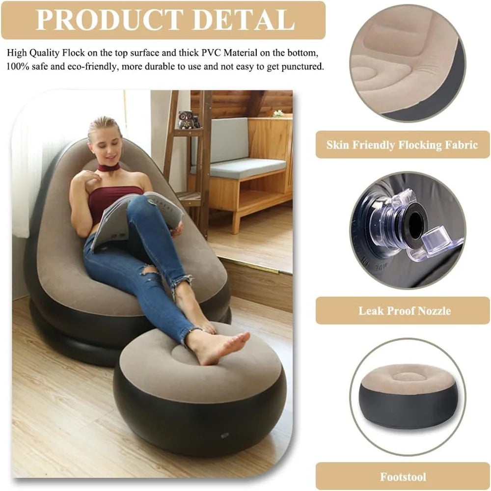 Portable Inflatable Lounge Chair with Air Pump Indoor & Outdoor Travel Sofa