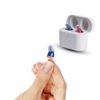 Compact CIC Hearing Amplifiers with Charging Case – 30hr Battery Red Blue