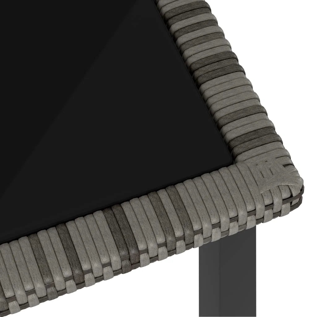 70cm Outdoor Dining Table – PE Rattan & Tempered Glass – Grey