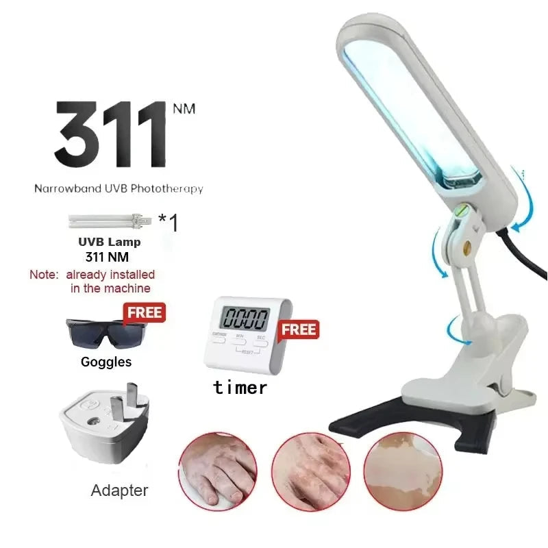 Home UVB Light Therapy Lamp Portable 311nm Device for Psoriasis, Eczema, Dermatitis Treatment White
