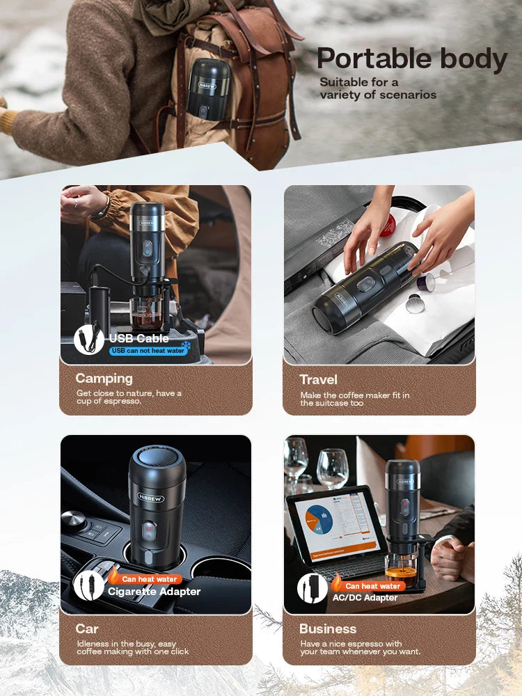 Portable Espresso Coffee Maker for Car & Home – 12V Compatible with Pods & Ground Coffee