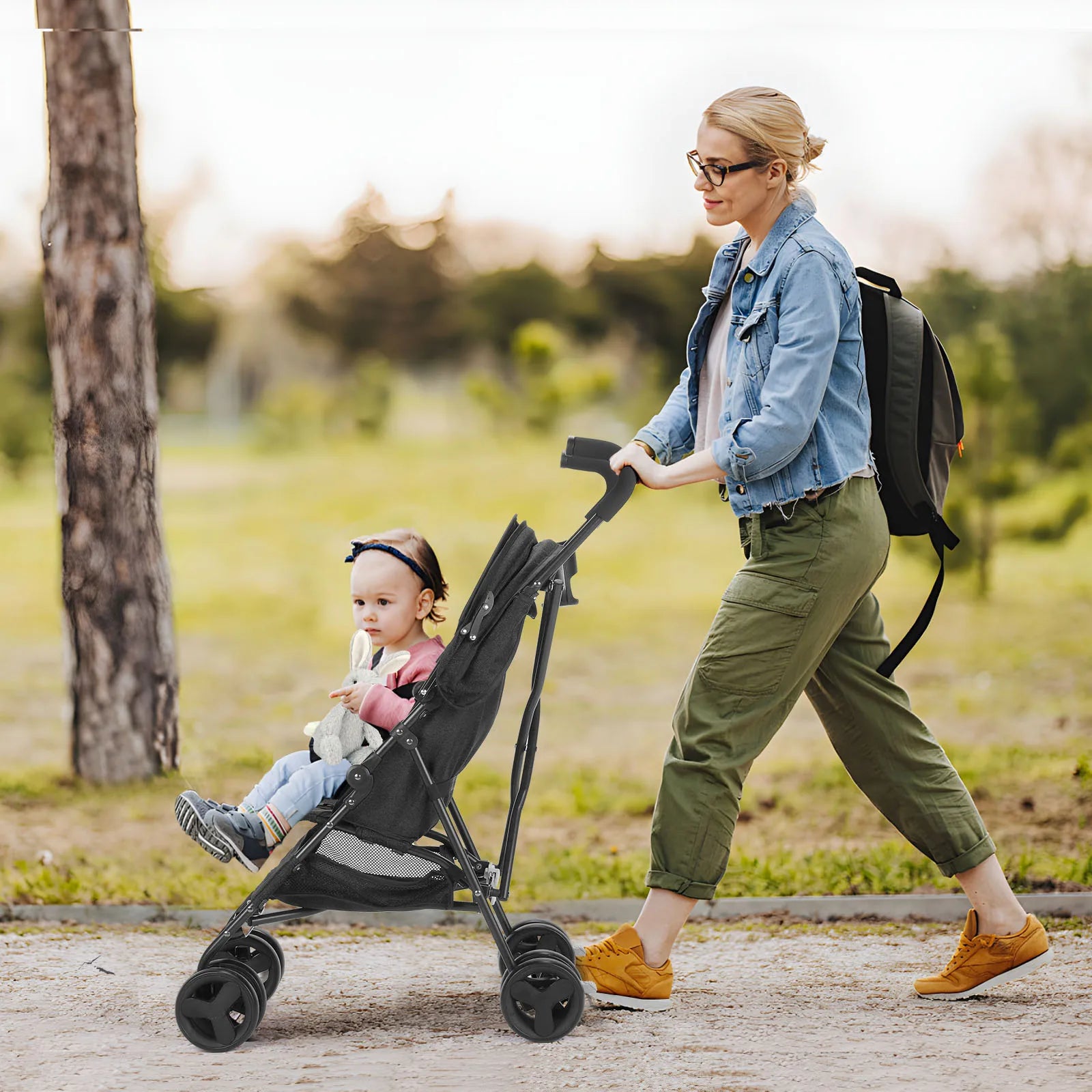 Lightweight Foldable Travel Stroller with Stainless Steel Frame for Ages 0-6Y
