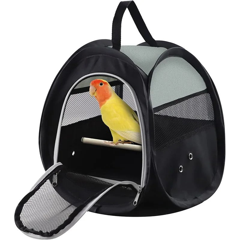 Portable Foldable Bird Travel Cage with Breathable Mesh Design Plastic Black