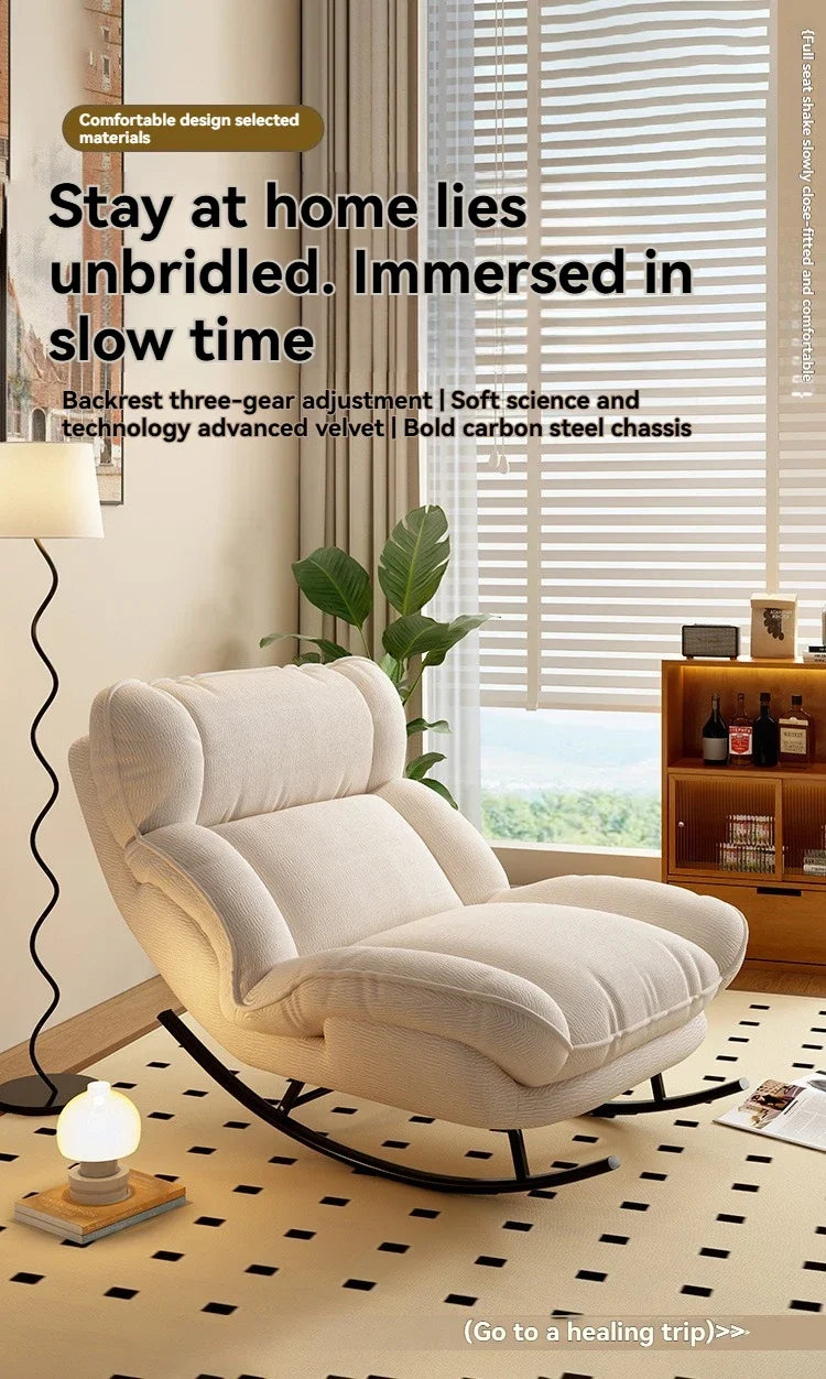 Modern Off White Rocking Sofa Chair Reclining Lounge Seat for Living Room
