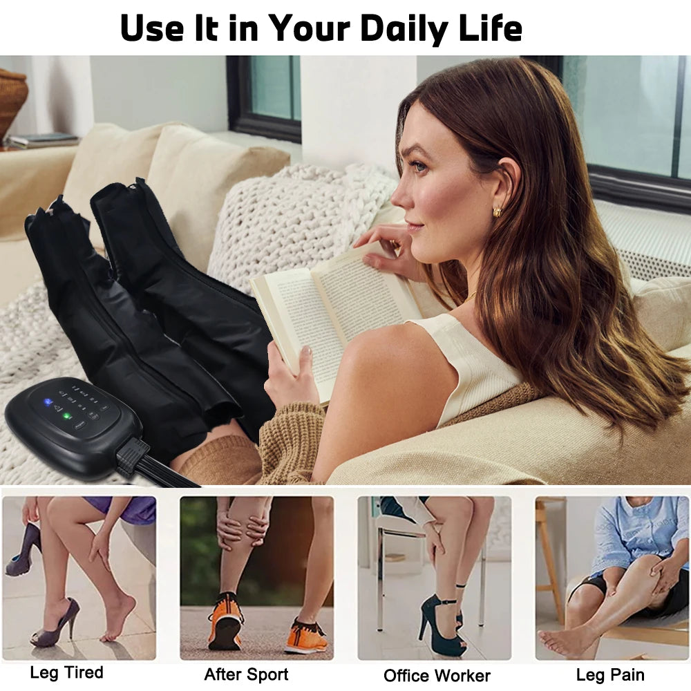 Rechargeable Foot & Leg Compression Therapy Device for Muscle Relief, Circulation Boost Black Large