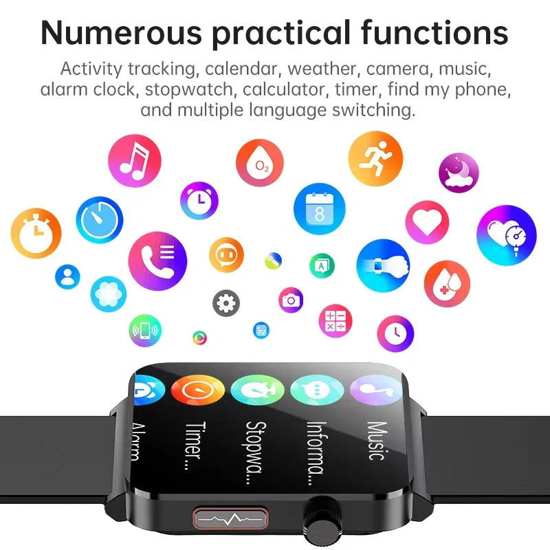 1.96" Bluetooth Smartwatch – Track Glucose, ECG, Blood Pressure, SpO2 & More