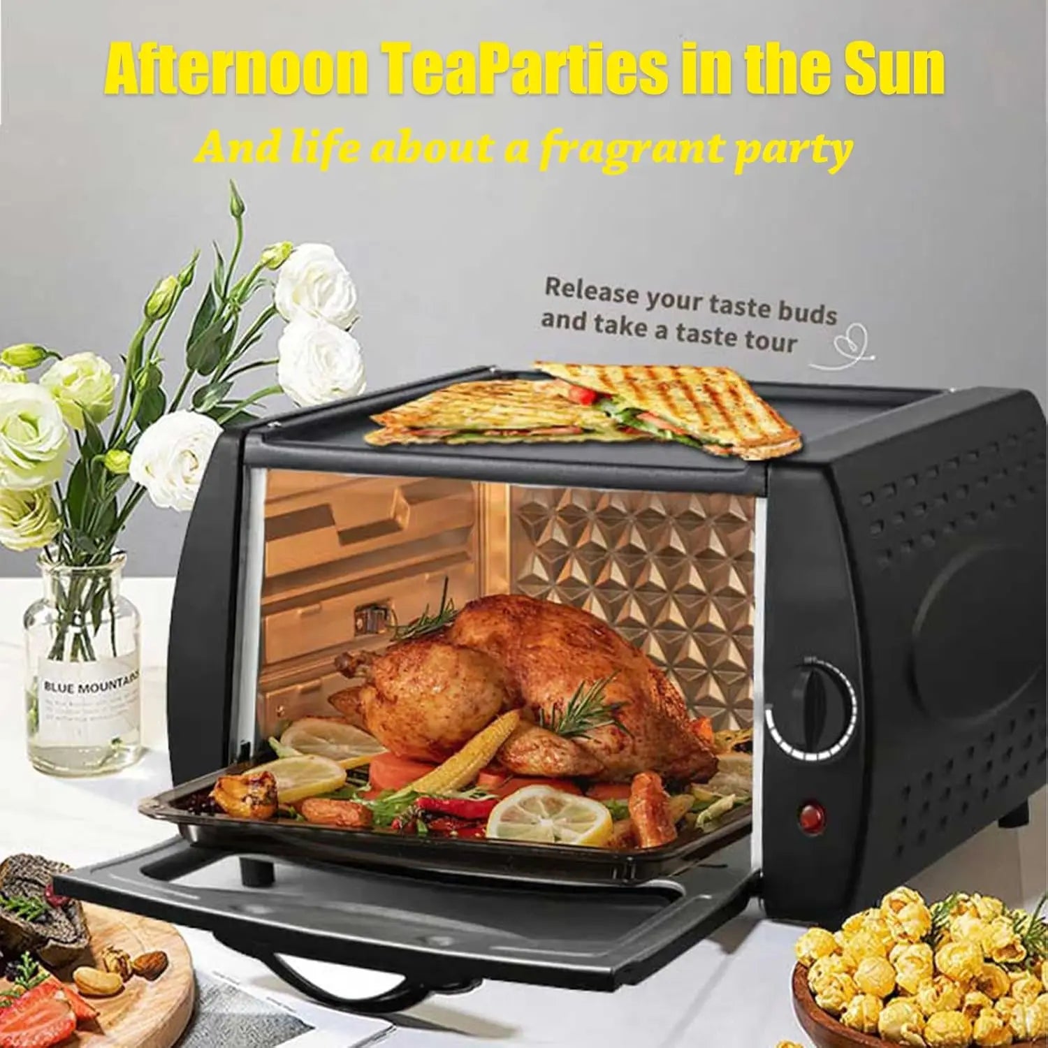 12L Mini Pizza & Bread Oven with Bake Tray, Rack and Handle , 2100W Electric Cooker
